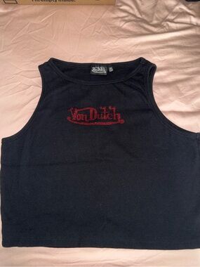 Von Dutch Black Crop Tank with Red Logo
